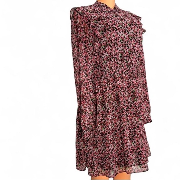 Michael Kors Pink Floral Tiered Georgette Long Sleeve Dress Size 8 - Picture 2 of 6